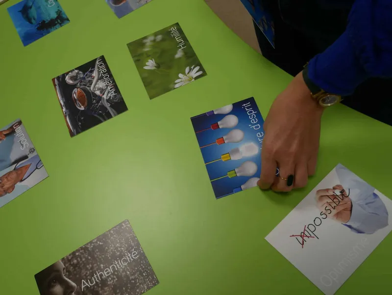 Des cartes illustrées étalées sur une table verte